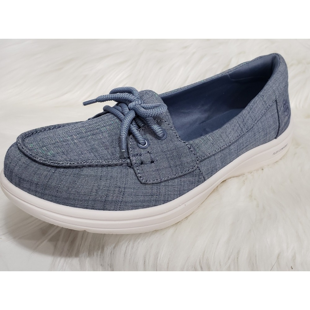 NEW SIZE 8.5 Skechers On The Go Flex Radiant Riviera Chambray Blue Boat Shoes - Picture 2 of 6